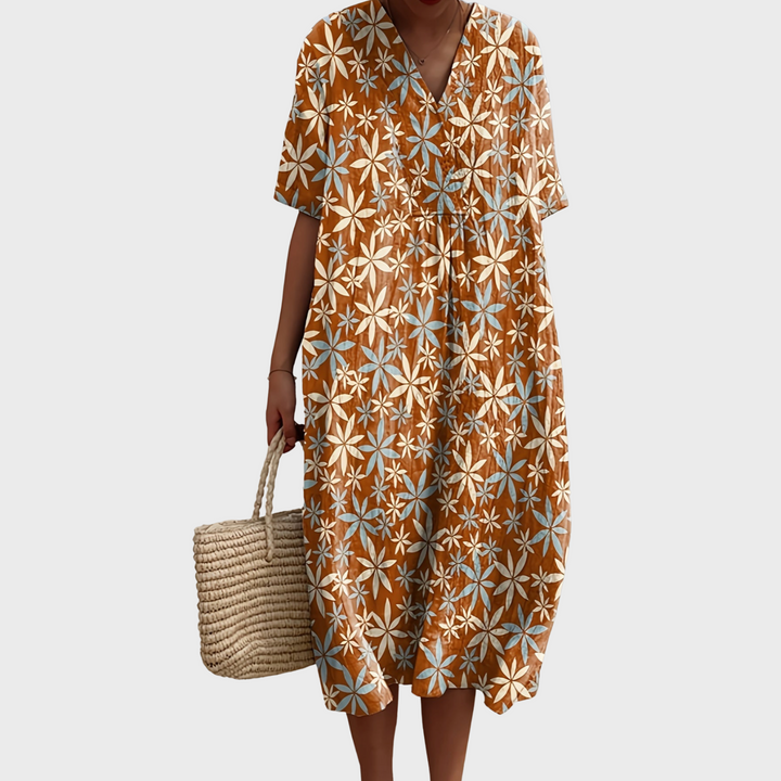 Lola | Rust Floral Breeze Midi Dress