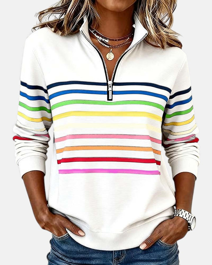 Vienna | Rainbow Striped Zip Sweatshirt